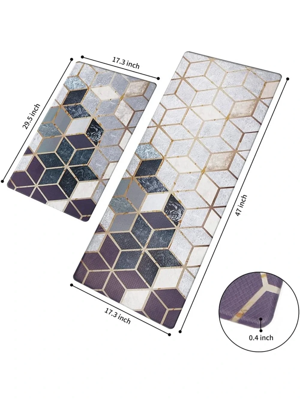 Hexagon Kitchen Mats in Purple, Blue, Gray and Gold Accents